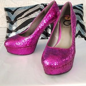 New G by Guess glitter stilettos, magenta, 7.